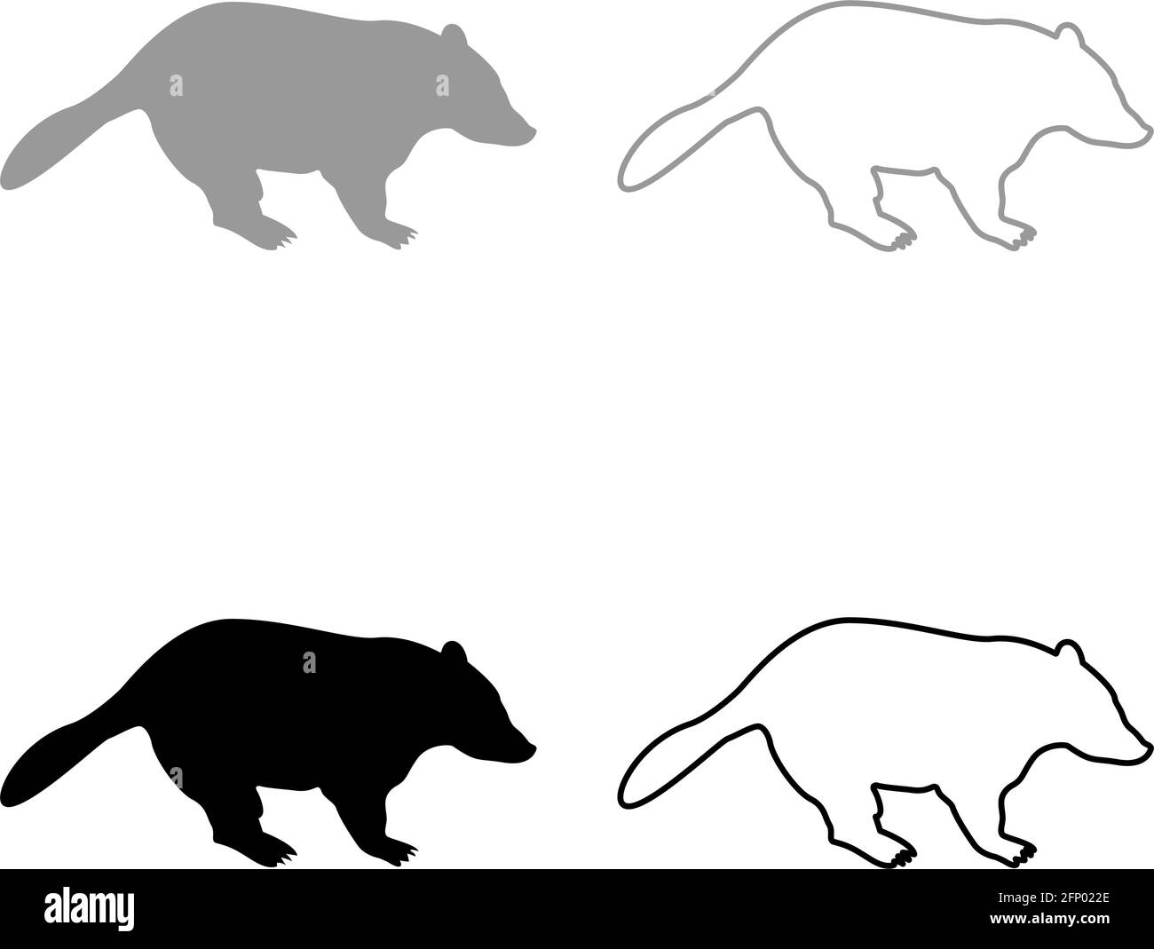 Badger animale selvatico Meles Taxus famiglia di mammiferi predatori kunihih Carnivore silhouette grigio colore nero illustrazione vettoriale contorno pieno stile semplice Illustrazione Vettoriale