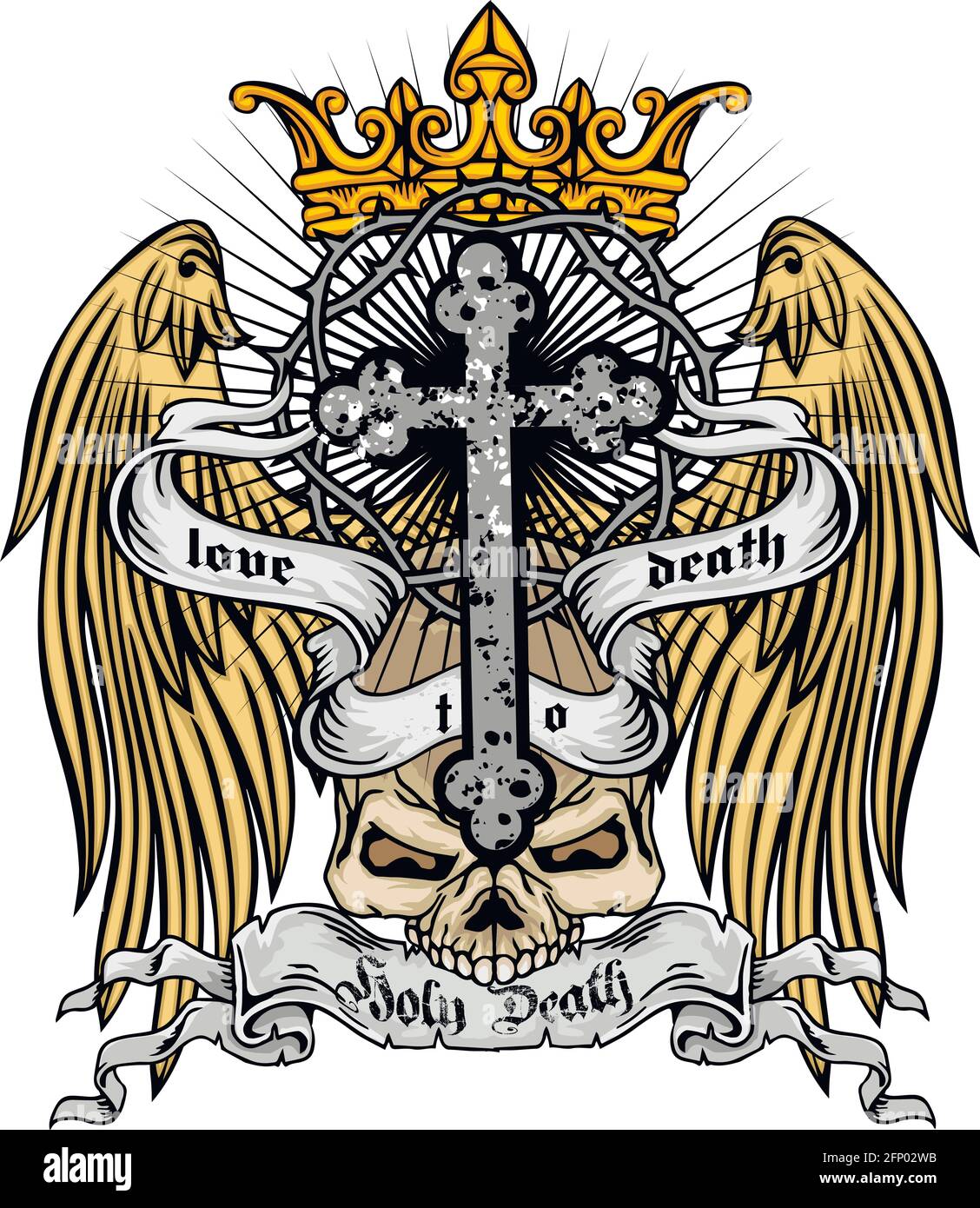Segno gotico con cranio e croce, grunge vintage design t camicie Illustrazione Vettoriale