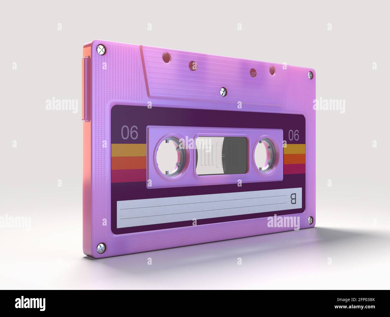 Un concetto che mostra una cassetta audio rosa vintage su Uno sfondo isolato - rendering 3D Foto Stock