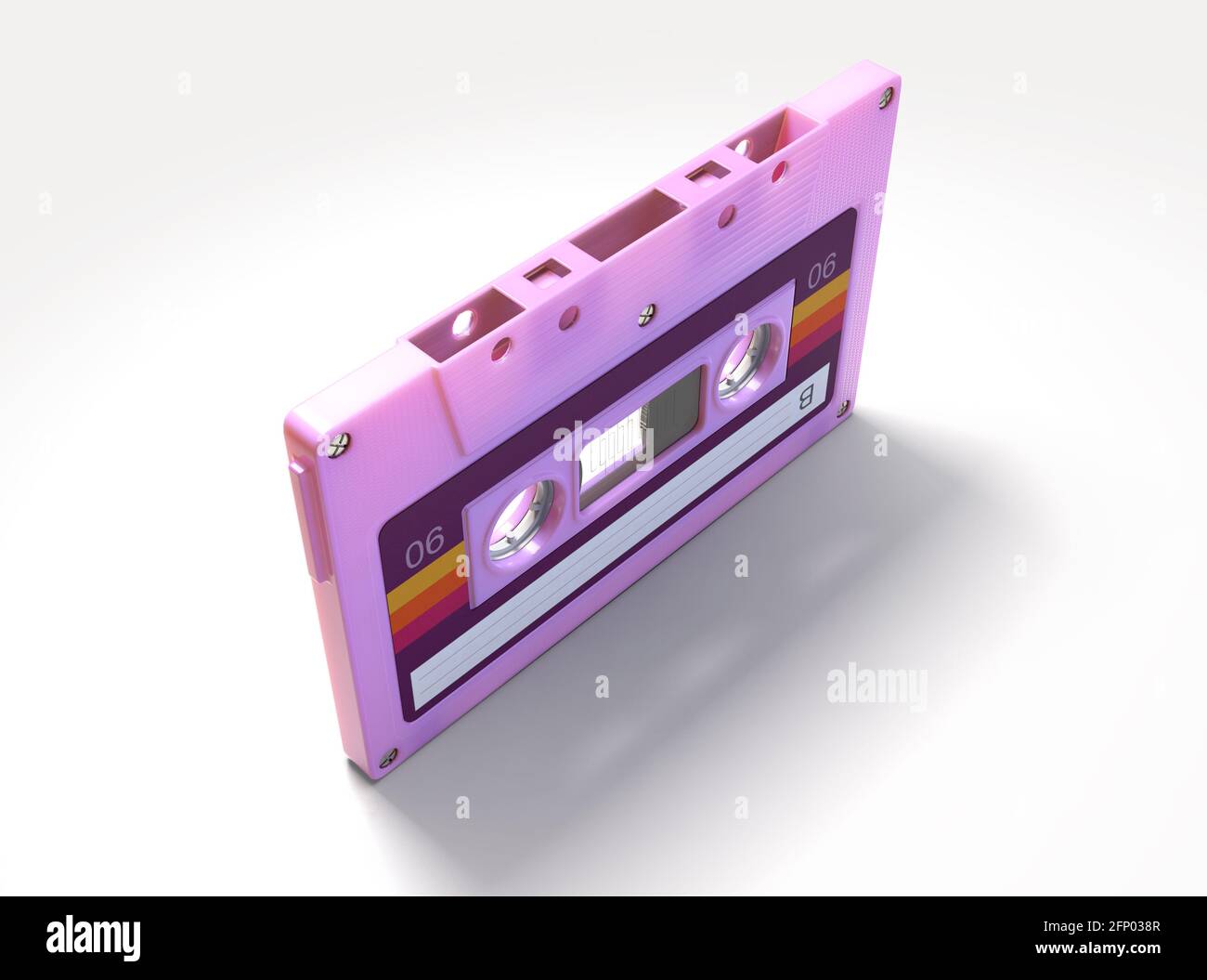 Un concetto che mostra una cassetta audio rosa vintage su Uno sfondo isolato - rendering 3D Foto Stock