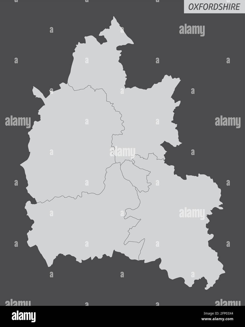 Oxfordshire County mappa amministrativa isolata su sfondo scuro, Inghilterra Illustrazione Vettoriale