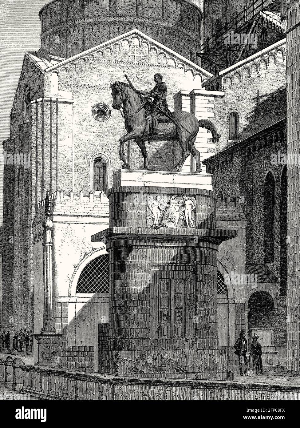 Statua equestre del generale veneziano Gattamelata, Basilica di Sant'Antonio da Padova, Padova, Veneto, Italia settentrionale, XIX secolo Foto Stock