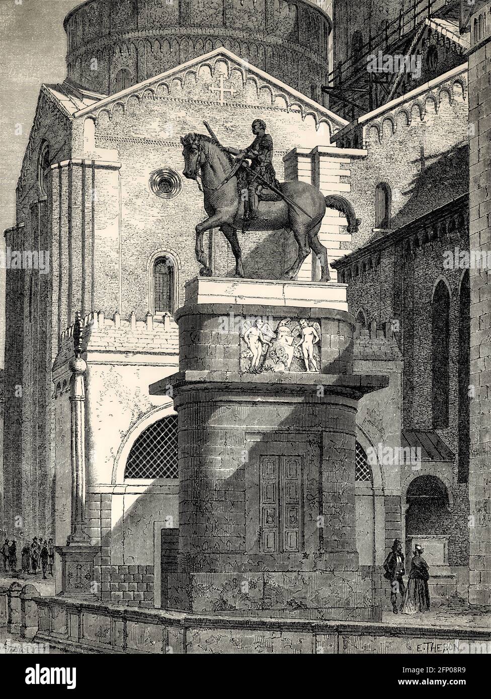 Statua equestre del generale veneziano Gattamelata, Basilica di Sant'Antonio da Padova, Padova, Veneto, Italia settentrionale, XIX secolo Foto Stock