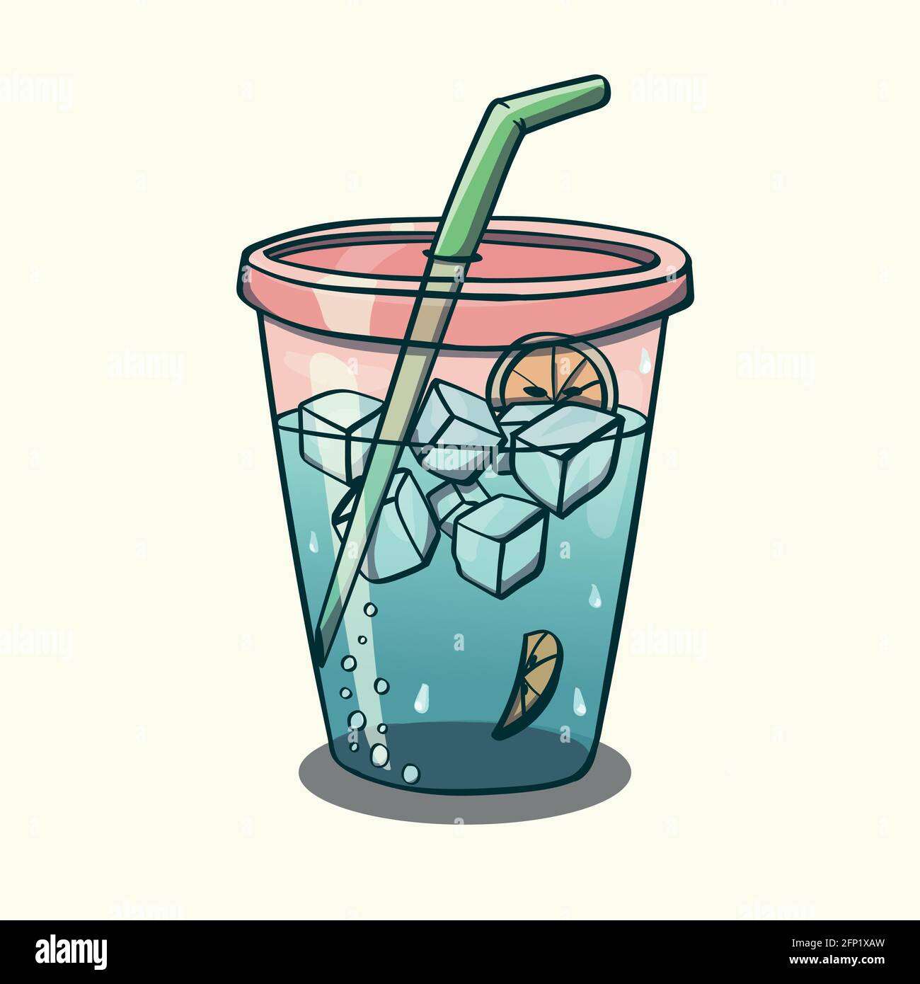 Bevanda blu con ghiaccio e fetta di limone Illustrazione Vettoriale