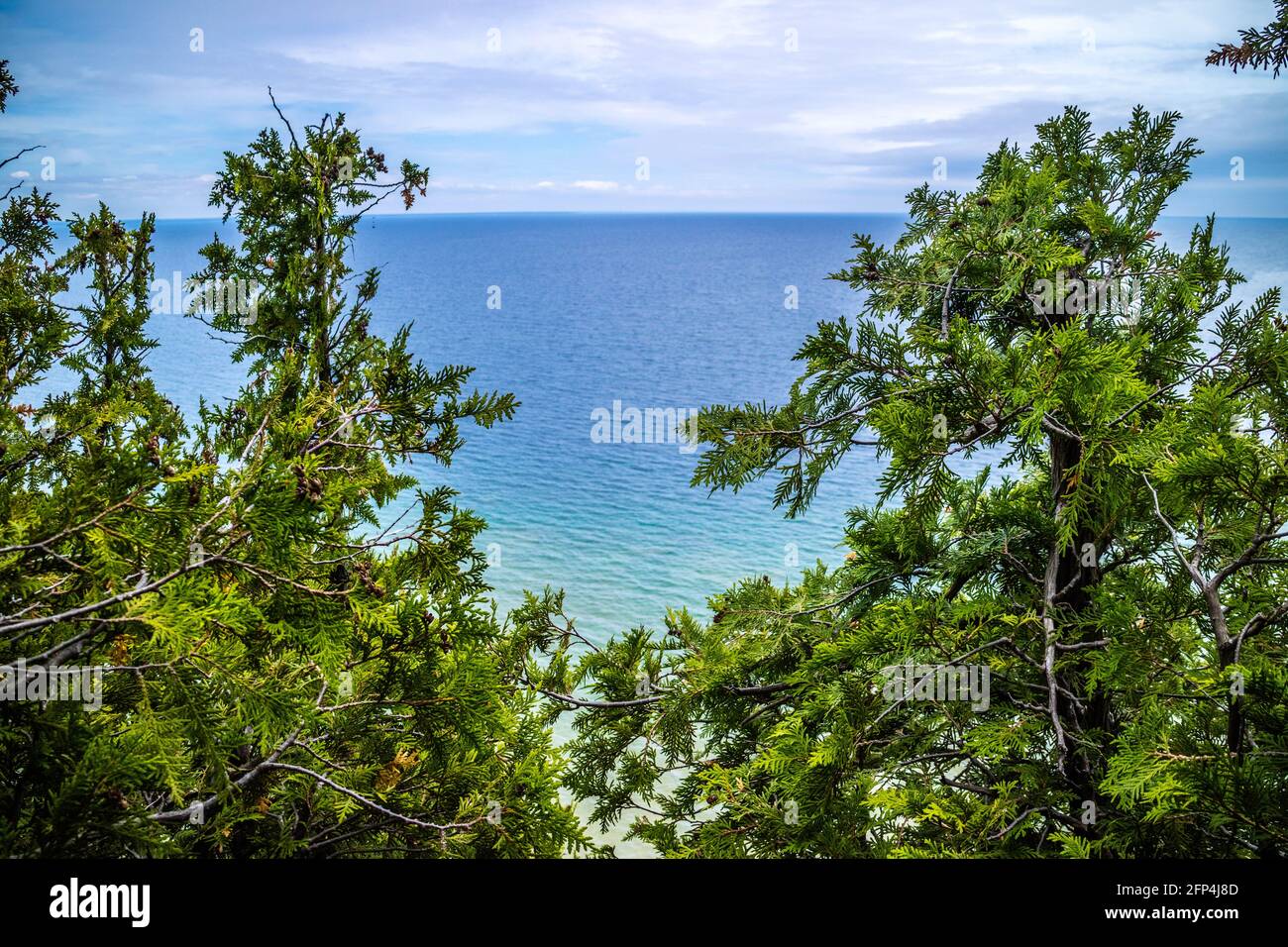 La tranquilla vista della baia di Mackinac Isola San Ignace, Michigan Foto Stock