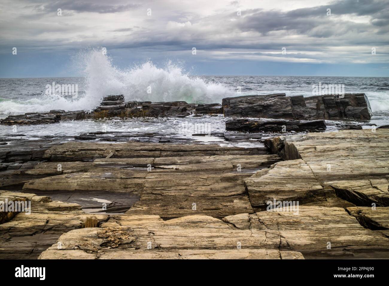 La vista di un bay shore a Cape Elizabeth, Maine Foto Stock