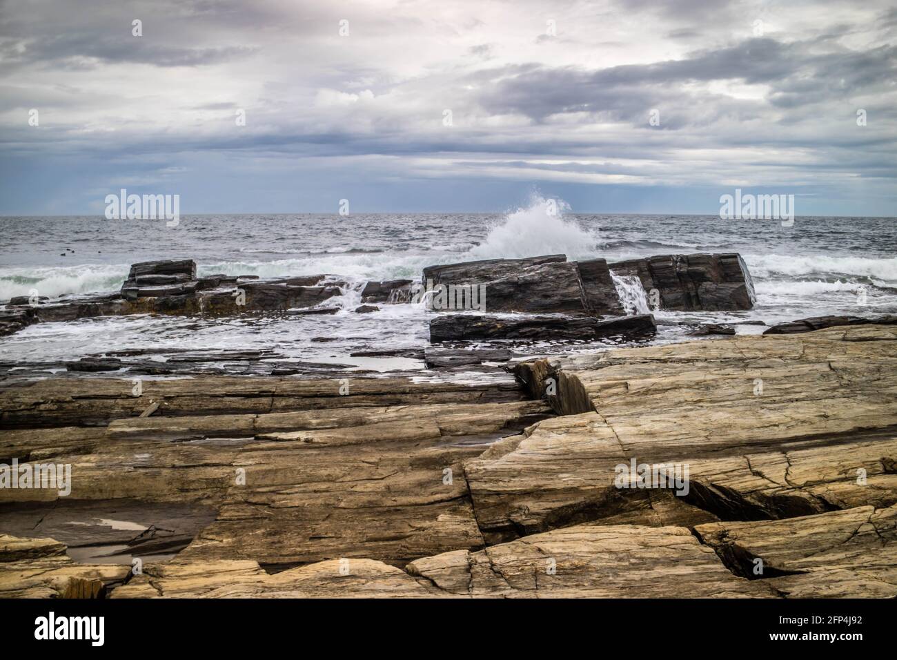 La vista di un bay shore a Cape Elizabeth, Maine Foto Stock