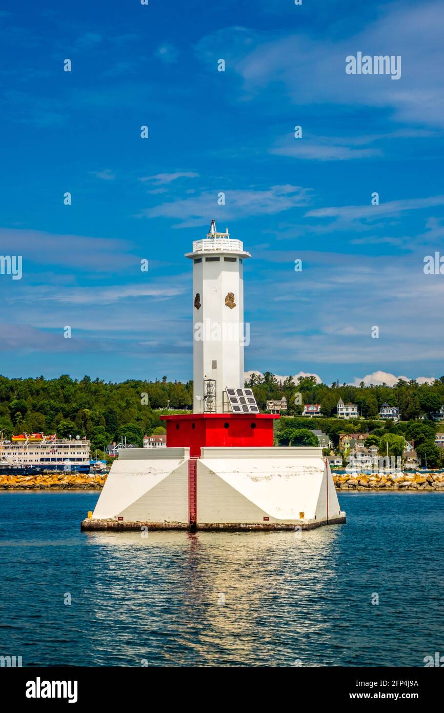 Round Island Lighthouse in Mackinac Isola San Ignace, Michigan Foto Stock