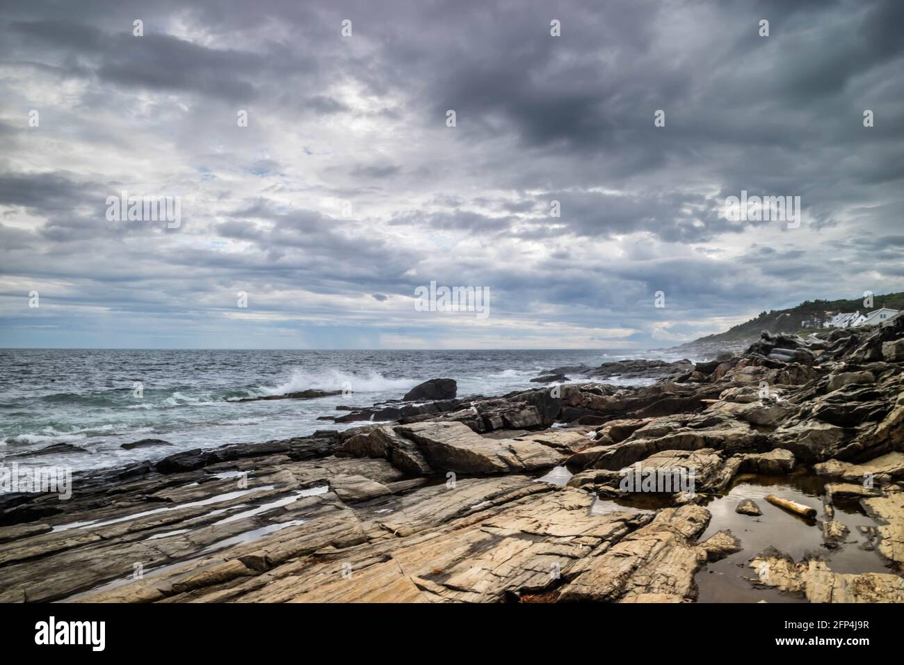 La vista di un bay shore a Cape Elizabeth, Maine Foto Stock