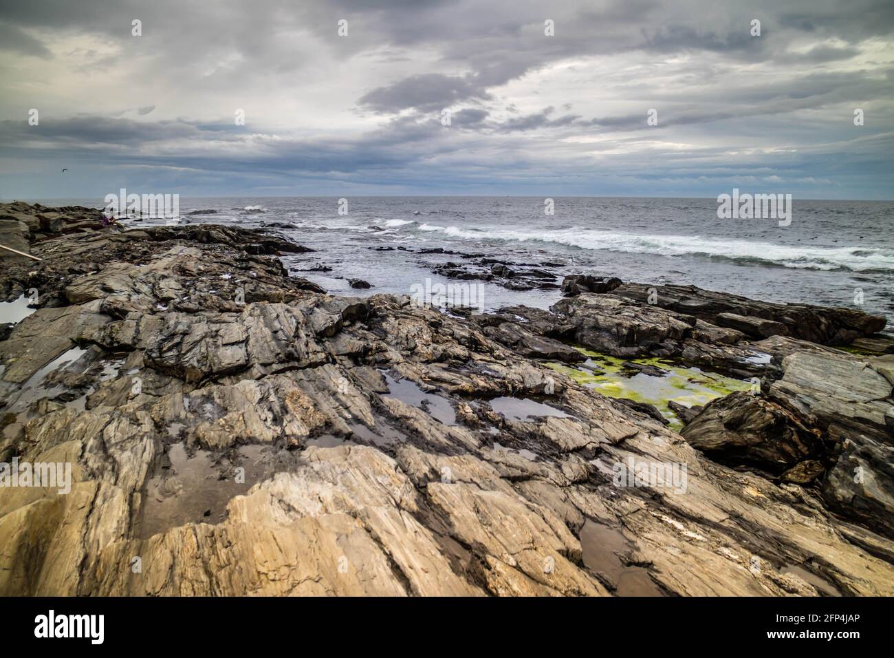 La vista di un bay shore a Cape Elizabeth, Maine Foto Stock