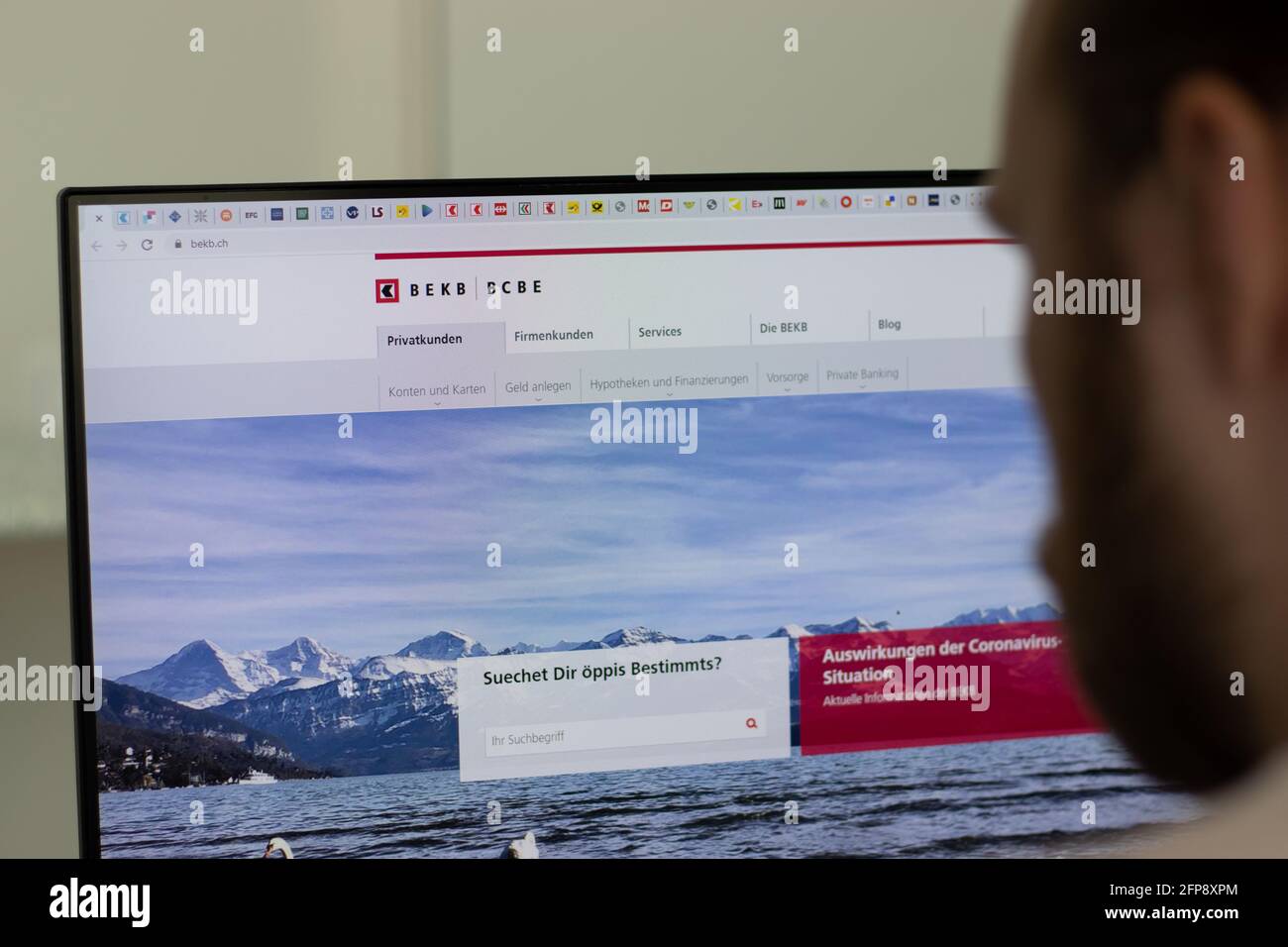 New York, USA - 1 maggio 2021: Berner Kantonalbank BEKB Company website on screen, illustrative Editorial Foto Stock