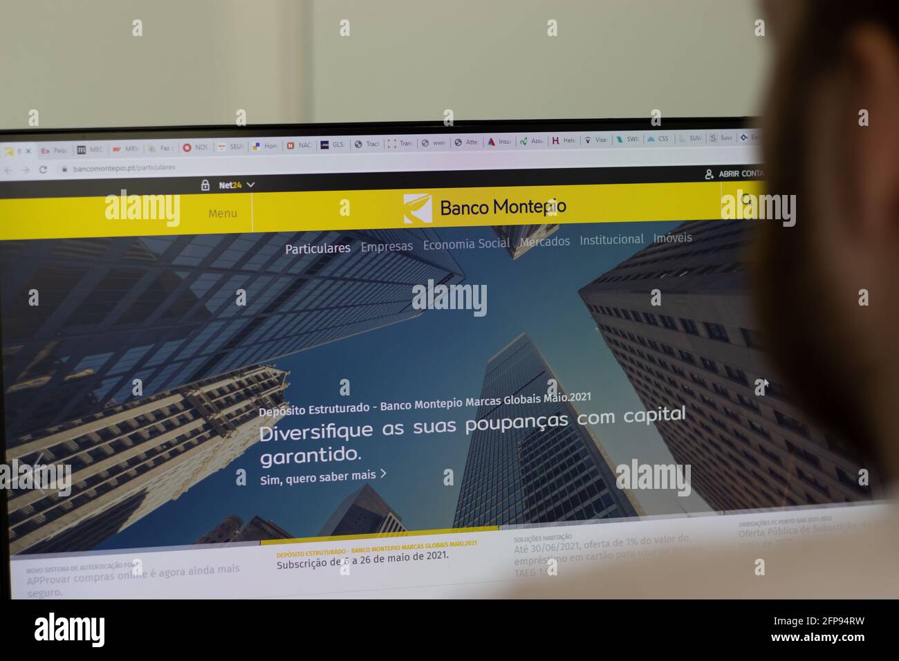 New York, USA - 1 maggio 2021: Sito web della società Banco Montepio su schermo, Editoriale illustrativo Foto Stock