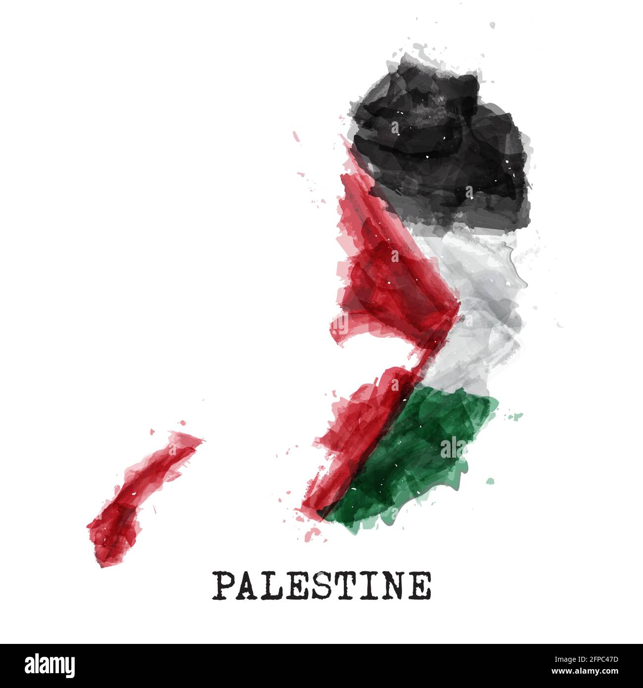 Bandiera Palestinese disegno di pittura ad acquerello . Forma della mappa del paese . Vettore . Illustrazione Vettoriale