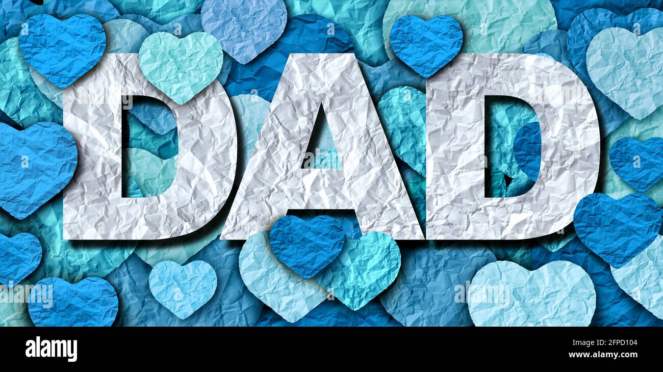 Saluto e celebrazione del Fathers Day o amore per papà in uno stile di illustrazione 3D. Foto Stock
