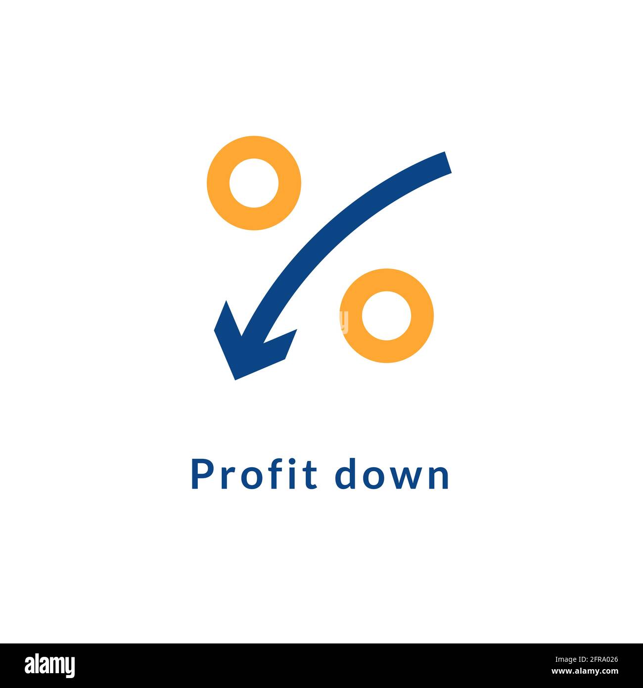Icona a basso costo di profitto. Riduzione costo diminuzione percentuale profitto segno di riduzione Illustrazione Vettoriale