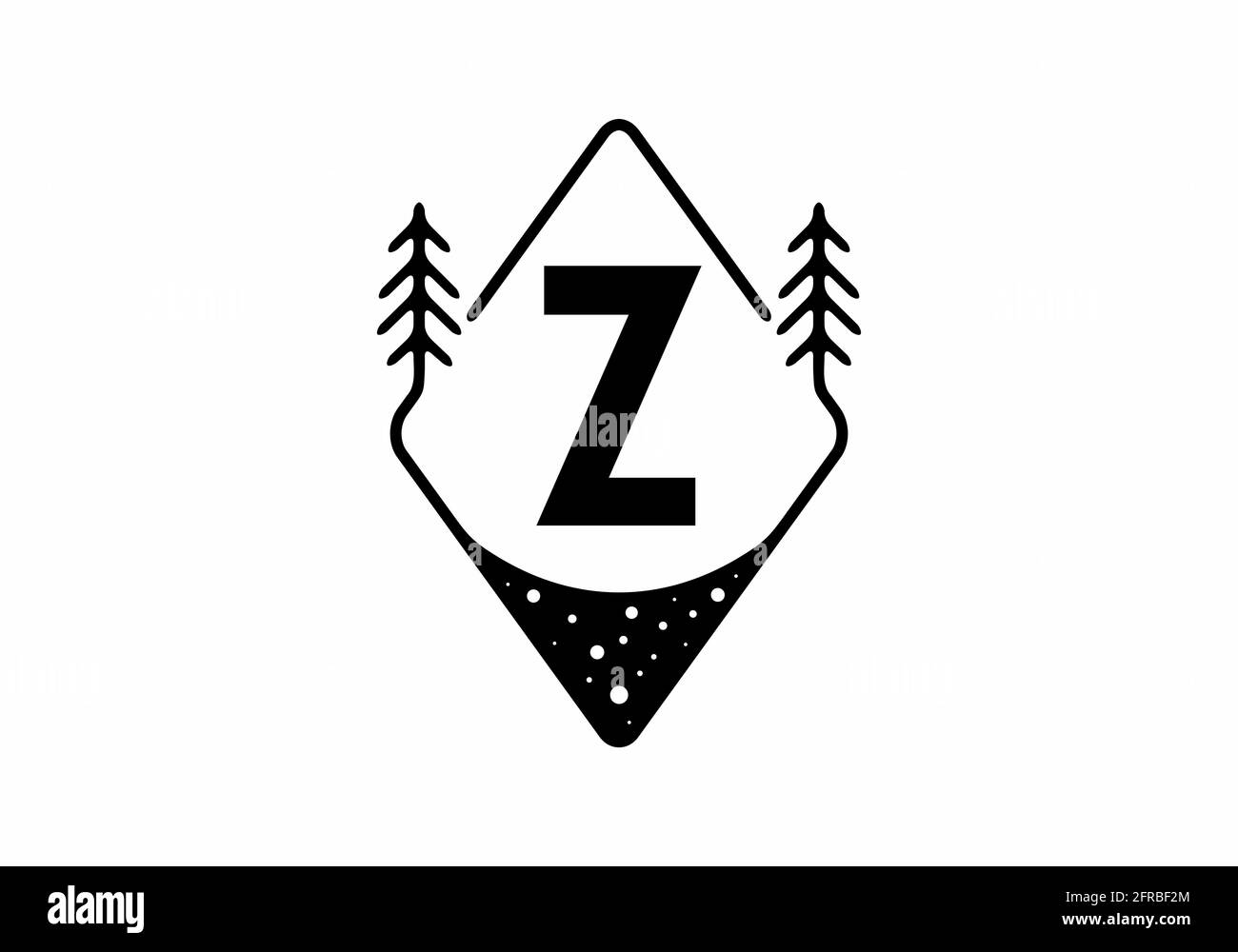 Badge Black line art con pinete e lettera Z design Illustrazione Vettoriale