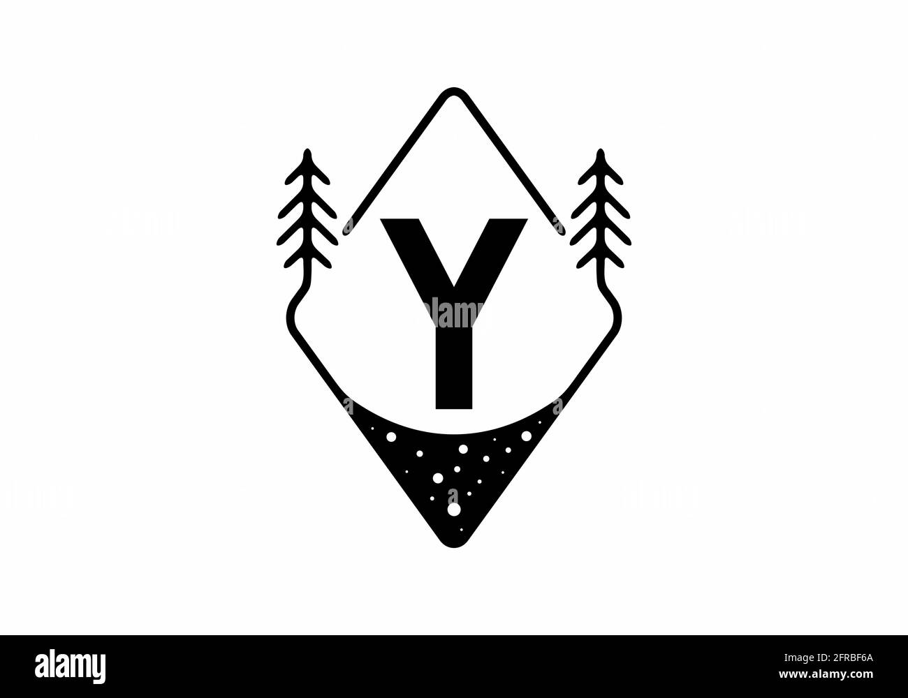 Badge Black line art con pinete e lettera Y design Illustrazione Vettoriale