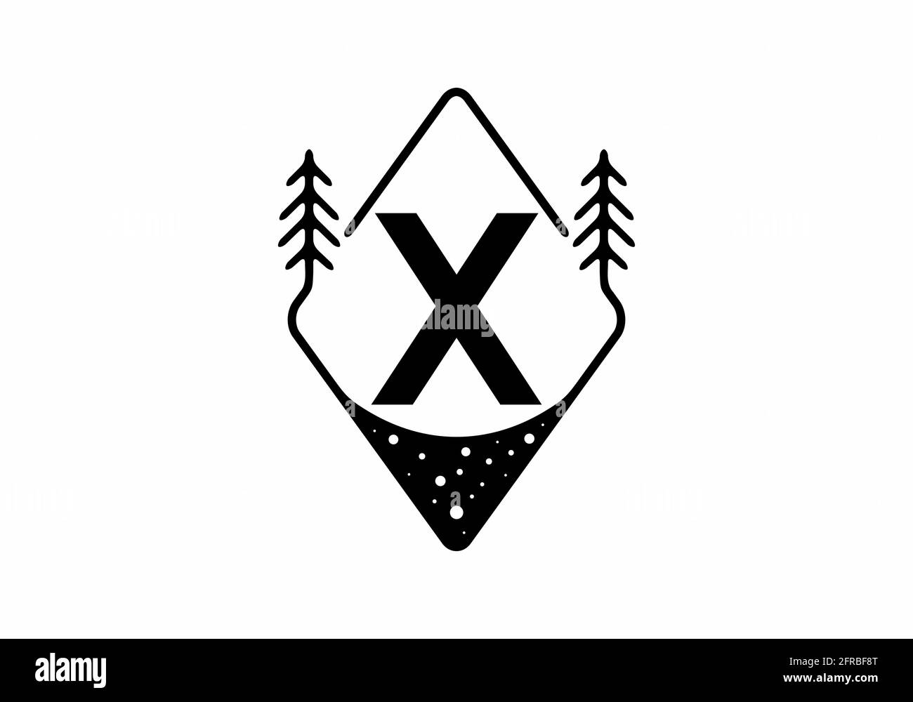 Badge Black line art con pinete e lettera X. design Illustrazione Vettoriale