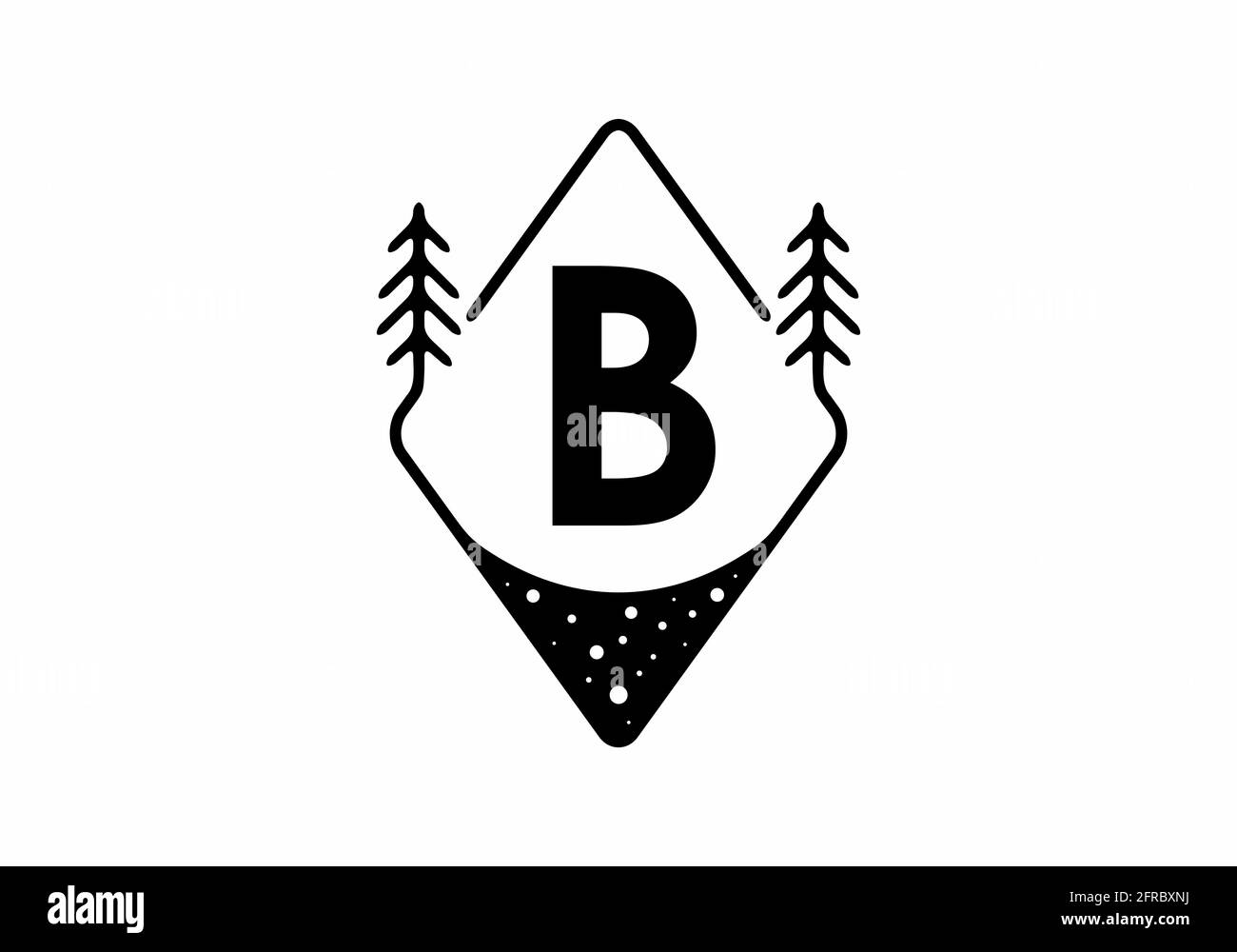 Badge nero con pinete e lettera B. design Illustrazione Vettoriale