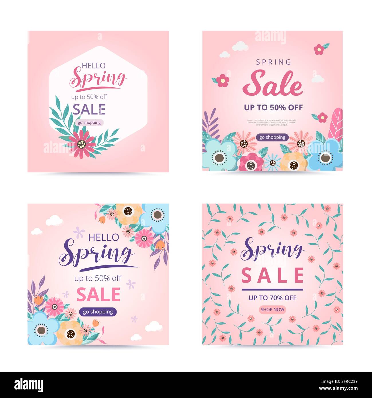 Collezione primavera vendita modello con fiori di fiore bello. Banner di vendita. Post sui social media per la vendita primaverile. Foto Stock