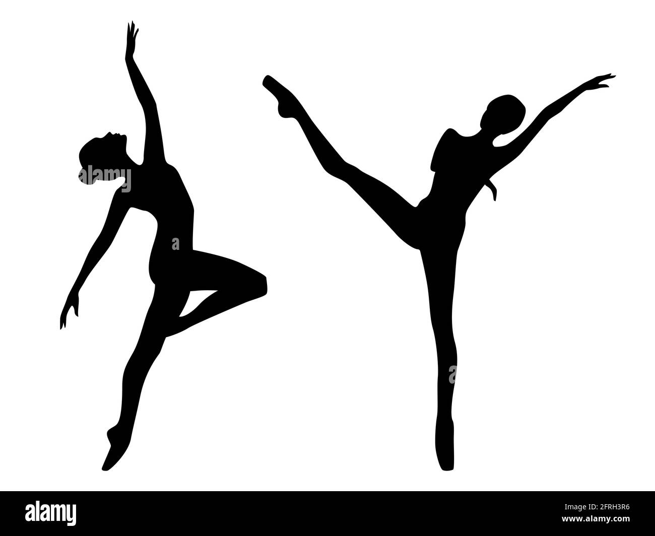 Sagome astratte nere a stencil di ballerine eleganti in movimento, disegno a mano di illustrazione vettoriale Illustrazione Vettoriale