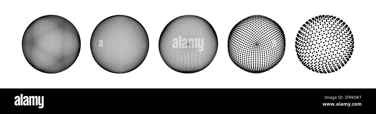 Sfere costituite da punti. Connessioni digitali globali. Concetto di tecnologia. Array con particelle dinamiche. Progettazione di griglie 3D. Illustrazione vettoriale per sc Illustrazione Vettoriale