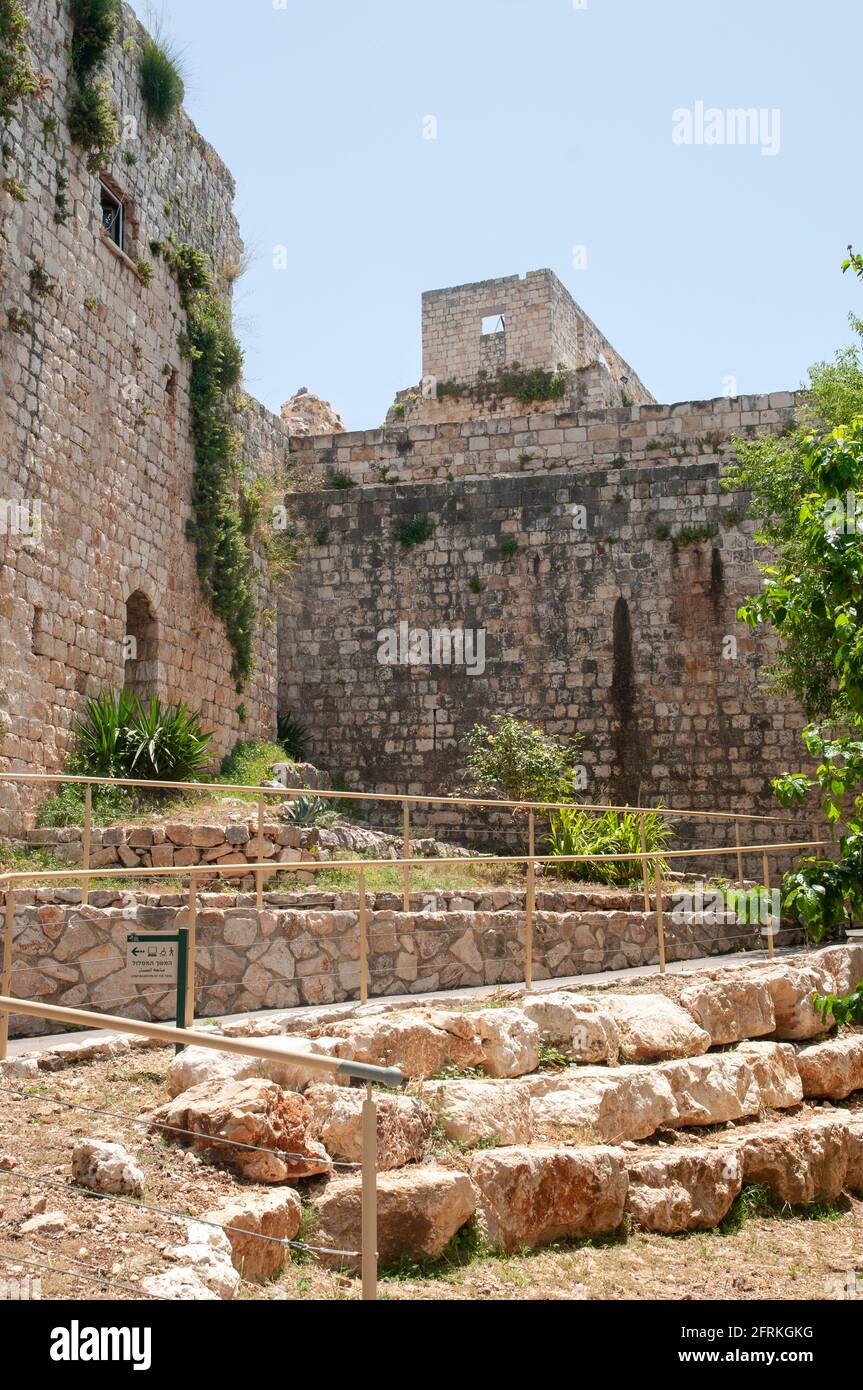 Il Parco Nazionale della Fortezza di Yehi'am è un parco nazionale israeliano nell'alta Galilea occidentale, Israele la struttura si basa sul cast di Iudyn del tempo dei Crociati Foto Stock