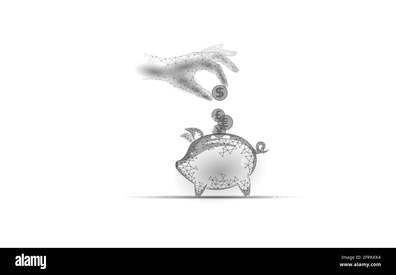 Pagamento online tramite Piggy Bank. Money box Pig informazioni dollaro euro moneta di scambio tecnologia. Vettore elettronico di pagamento Internet astratto blu Illustrazione Vettoriale