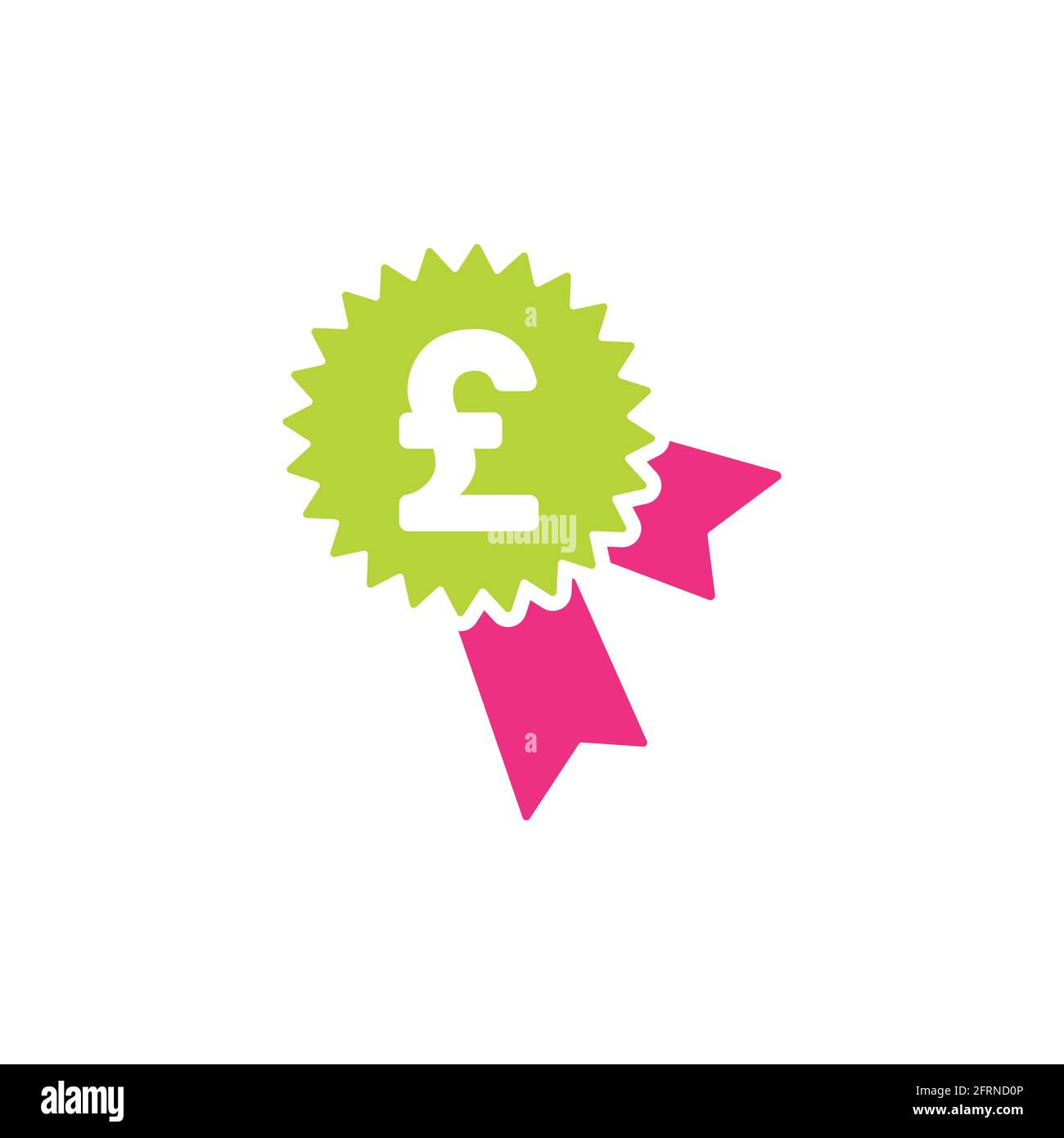 Stella verde con nastro rosa magenta e simbolo di sterlina bianco. Icona vettore piatto isolata in bianco. Pittogramma Money Award. Ottimo per il software e noi Illustrazione Vettoriale