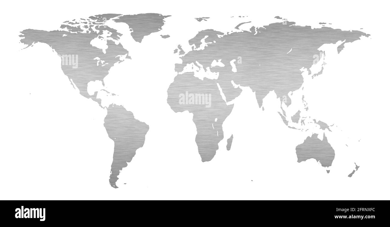 Mappa del mondo terrestre con una texture in metallo spazzolato Foto Stock