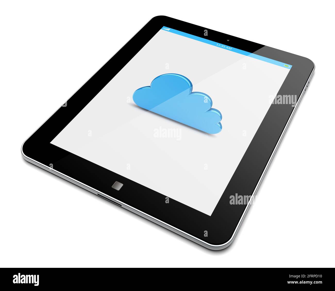 Tablet PC con cloud computing su schermo. Isolato su un bianco. immagine 3d Foto Stock