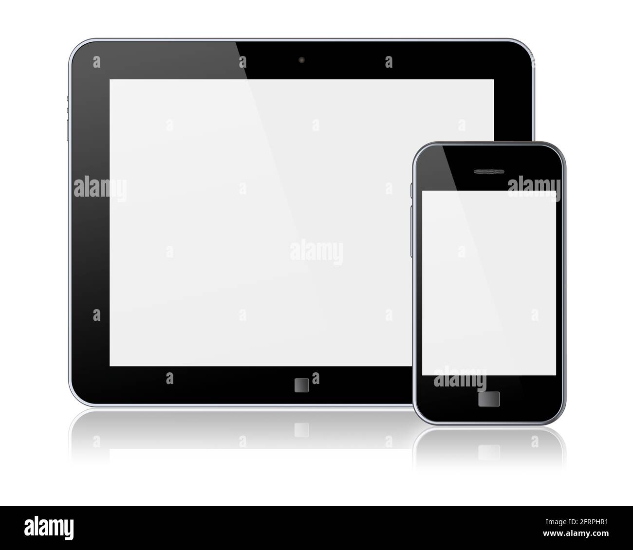 Tablet PC e smartphone mobile con schermo vuoto. Isolato su un bianco. immagine 3d Foto Stock
