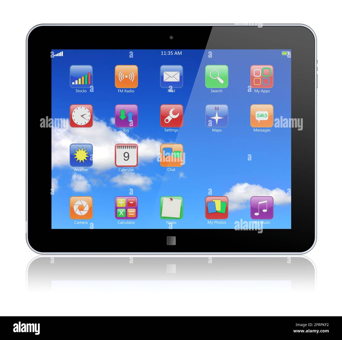 Computer Tablet PC con sfondo blu sul touchscreen e applicazioni colorate .  immagine 3d Foto stock - Alamy