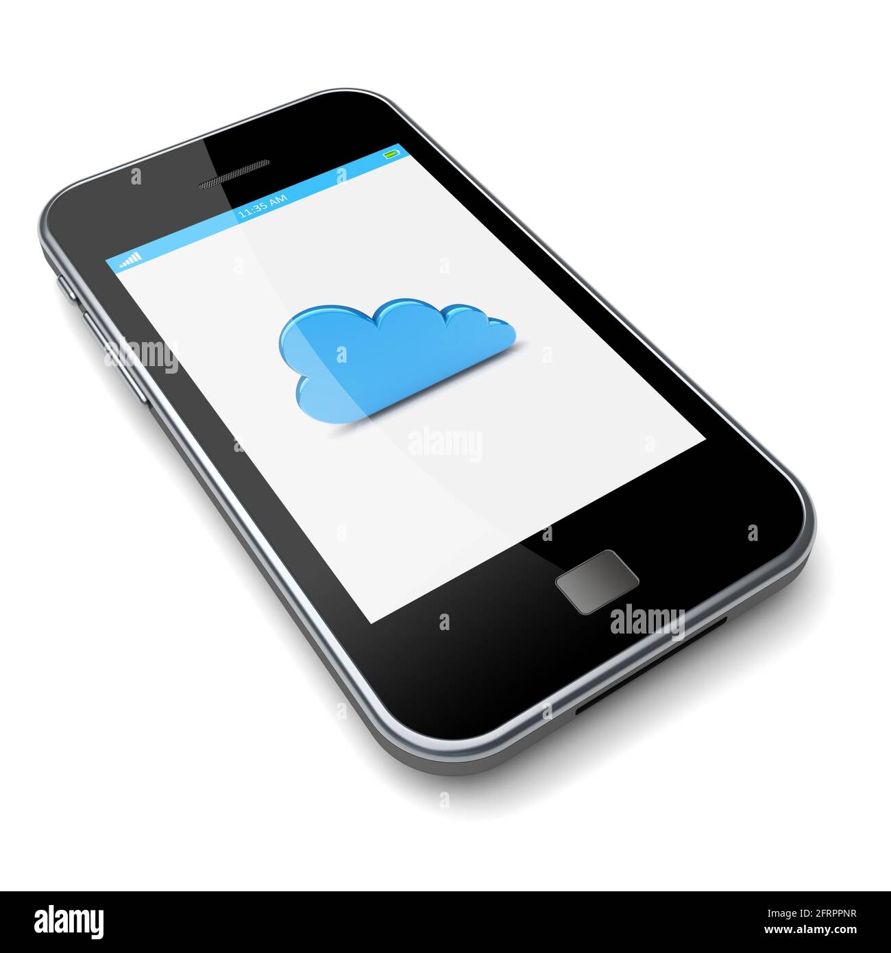 Smartphone con il simbolo del cloud computing su uno schermo. immagine 3d Foto Stock