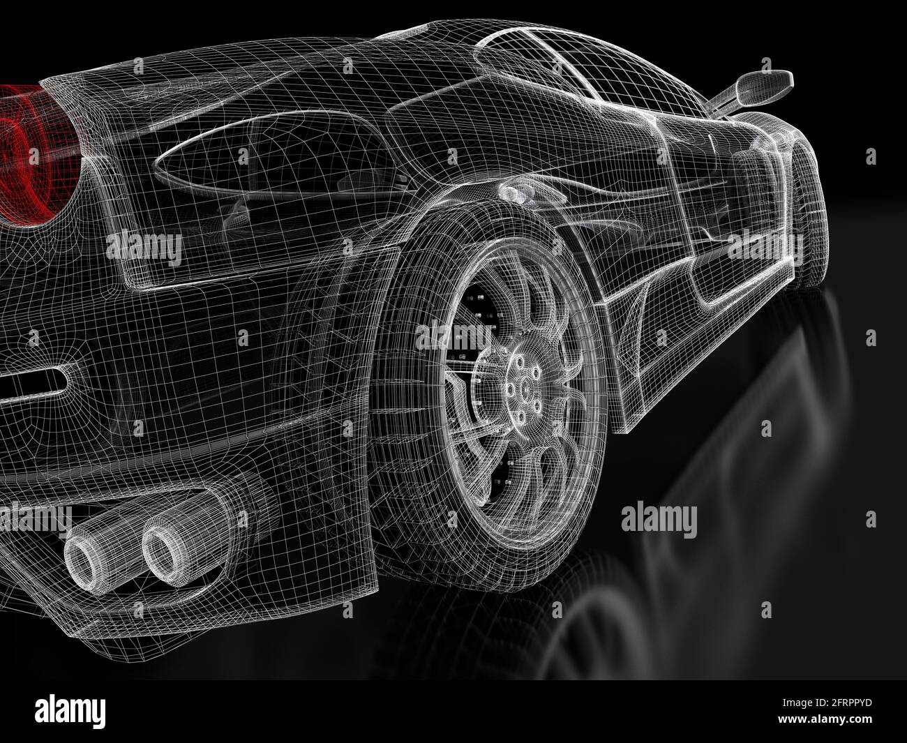 modello di auto sportiva 3d su sfondo nero. Foto Stock