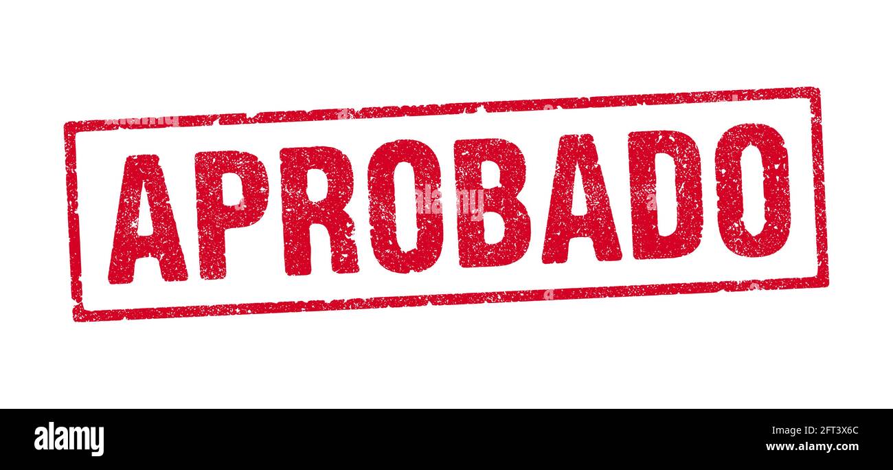 Illustrazione vettoriale della parola spagnola Aprobado (approvata) in rosso timbro di inchiostro Illustrazione Vettoriale