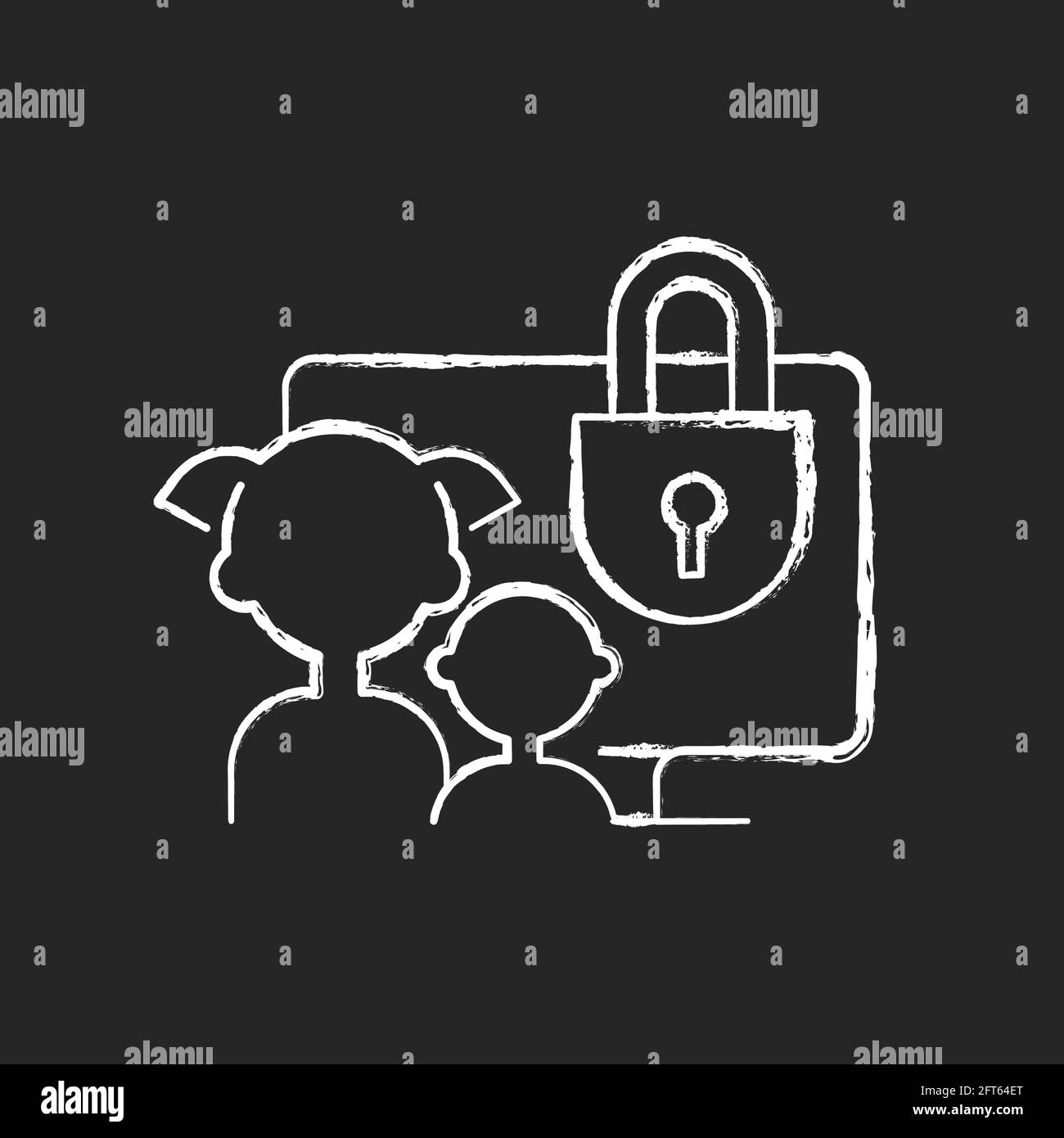 Icona bianca gesso del controllo genitori su sfondo nero Illustrazione Vettoriale