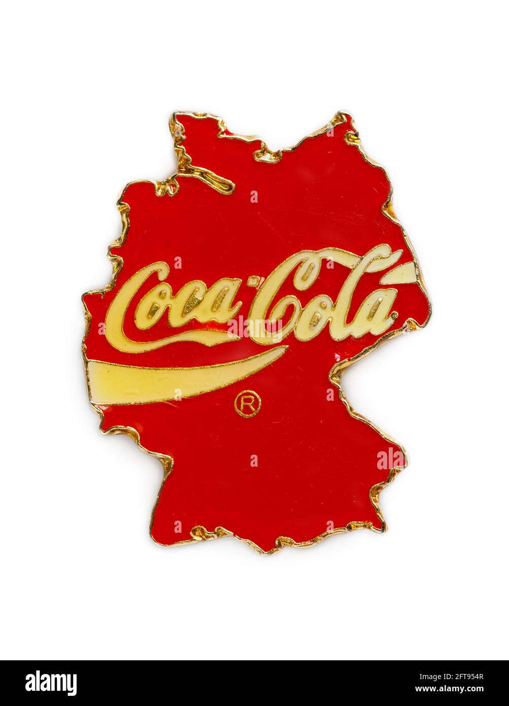 Raro distintivo pubblicitario della Coca-Cola della Germania occidentale, prima della riunificazione. Foto Stock