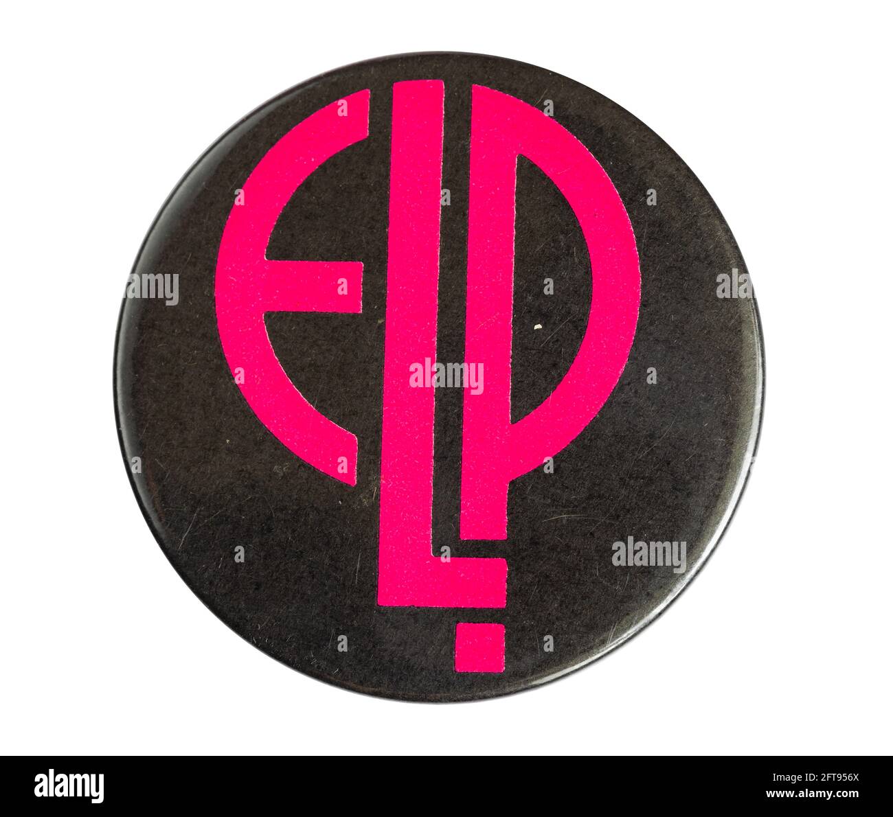 Distintivo ricordo Emerson, Lake and Palmer Tour, con logo ELP. Foto Stock