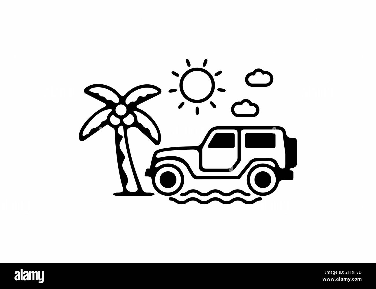 Disegno di illustrazione di linea di spiaggia di offroad Illustrazione Vettoriale