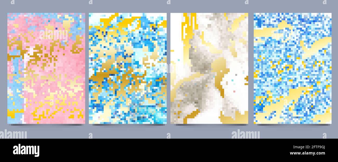 Tessuti in marmo acquerello. Vernice liquida astratta e stampe a inchiostro con spruzzi d'oro. Lussuoso motivo geode in pietra, set di carta da parati color pastello Illustrazione Vettoriale