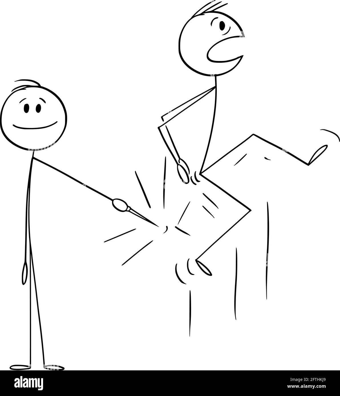 Persona stabbing o Pricking un altro uomo nella sua parte inferiore o Butt , illustrazione della figura del bastone del vettore del Cartoon Illustrazione Vettoriale