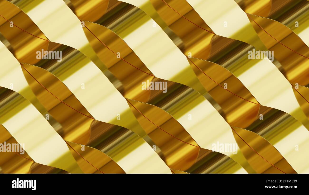 Strisce dorate in onde. Illustrazione 3D Foto Stock