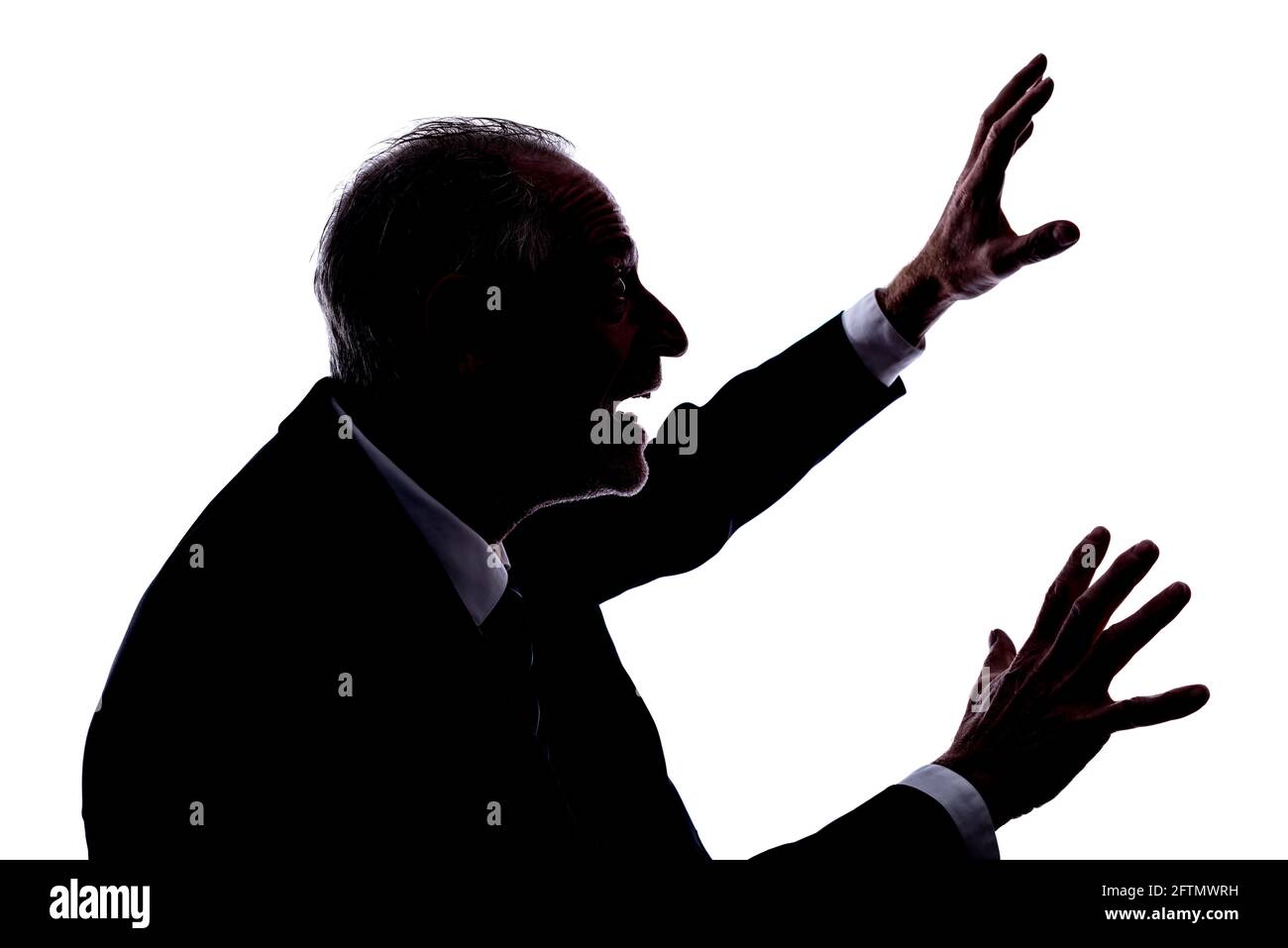 Silhouette di un uomo che esprime la fright Foto Stock