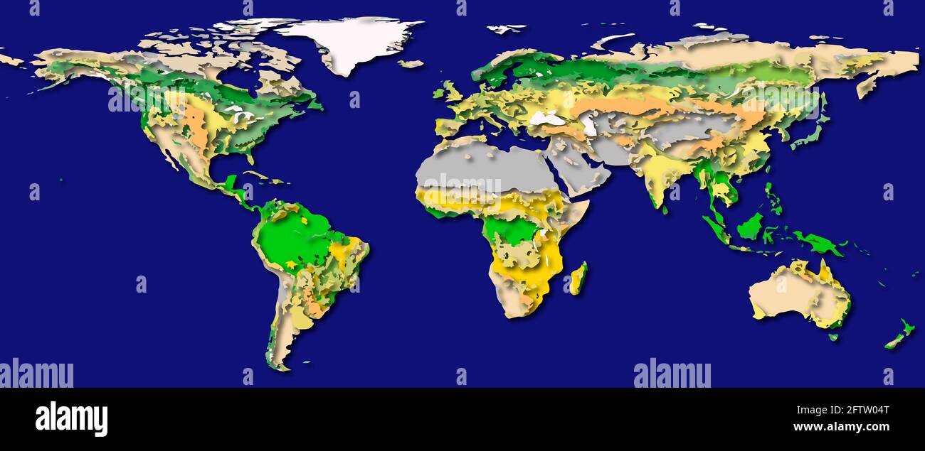 Mappa del mondo a livelli con ombre, elementi di questa immagine fornita dalla NASA. Foto Stock