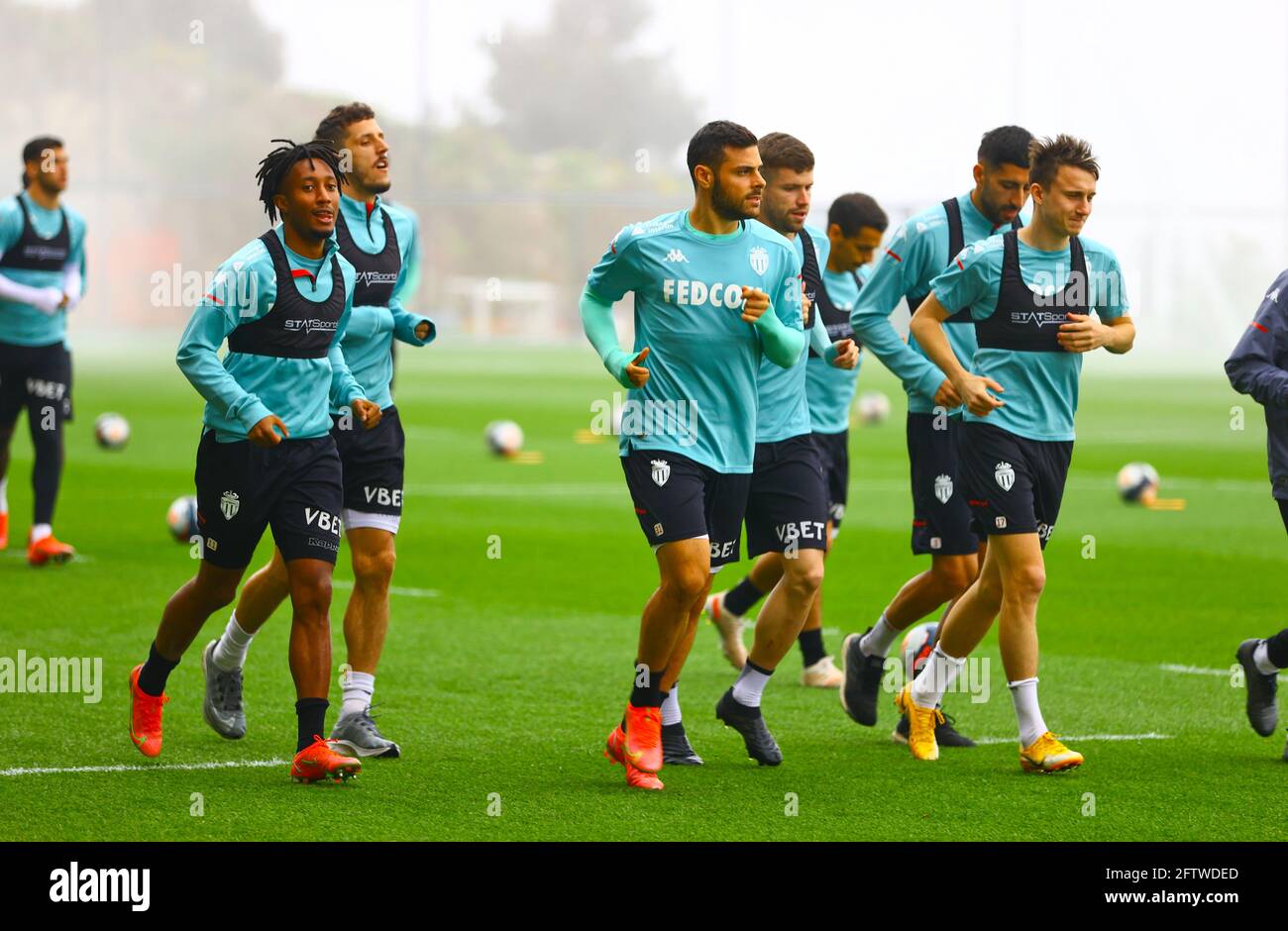 La Turbie, Francia - 21 maggio 2021: COME Monaco vs RC Lens Training Session con il tedesco Kevin Volland e Aleksandr Golovin nel backround. Calcio, Calcio, Monte Carlo, Foto Stock