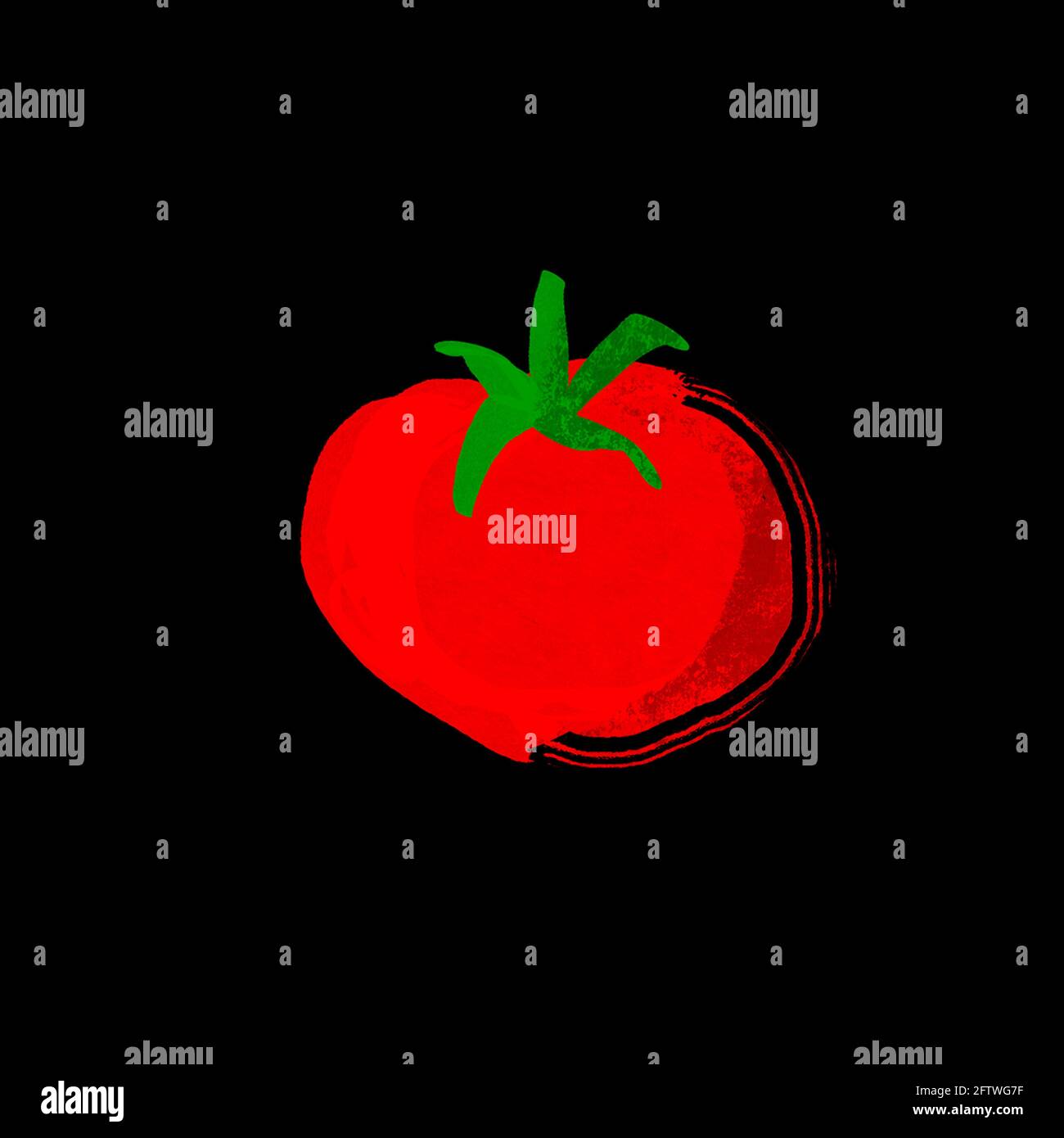 Illustrazione di pomodoro rosso stilizzato su nero Foto Stock