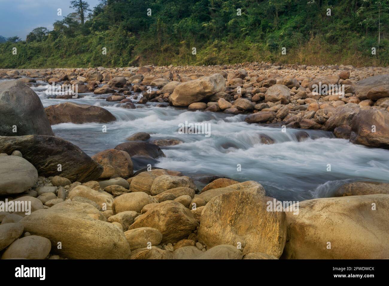 Letto di fiume di Joldhaka, Jhalong - Dooars, bengala del nord - Bengala dell'ovest, India Foto Stock