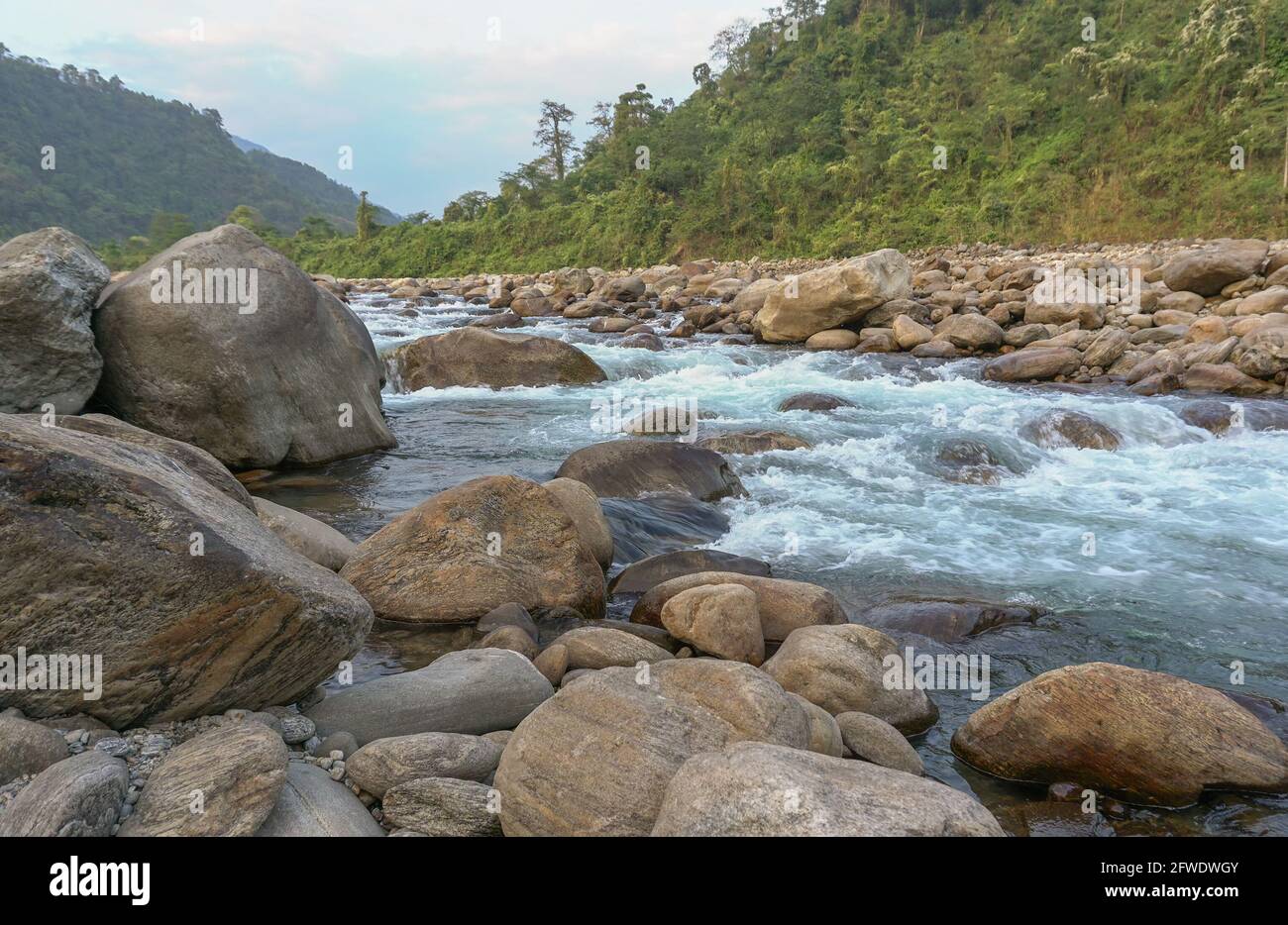Letto di fiume di Joldhaka, Jhalong - Dooars, bengala del nord - Bengala dell'ovest, India Foto Stock