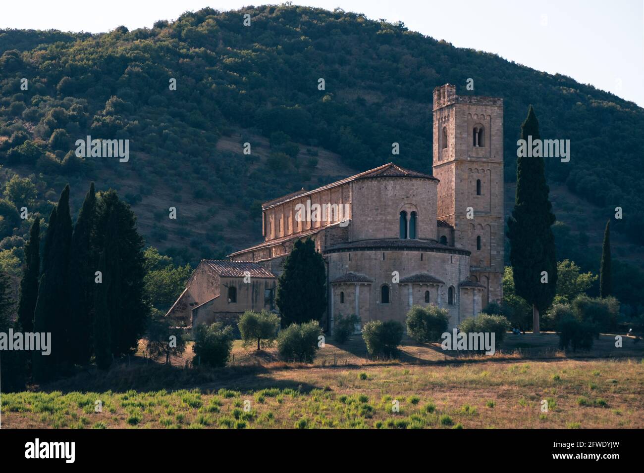 Abbazia di Sant'Antimo Abbazia di Castelnuovo dell'Abate, ex monastero benedettino in Toscana Foto Stock